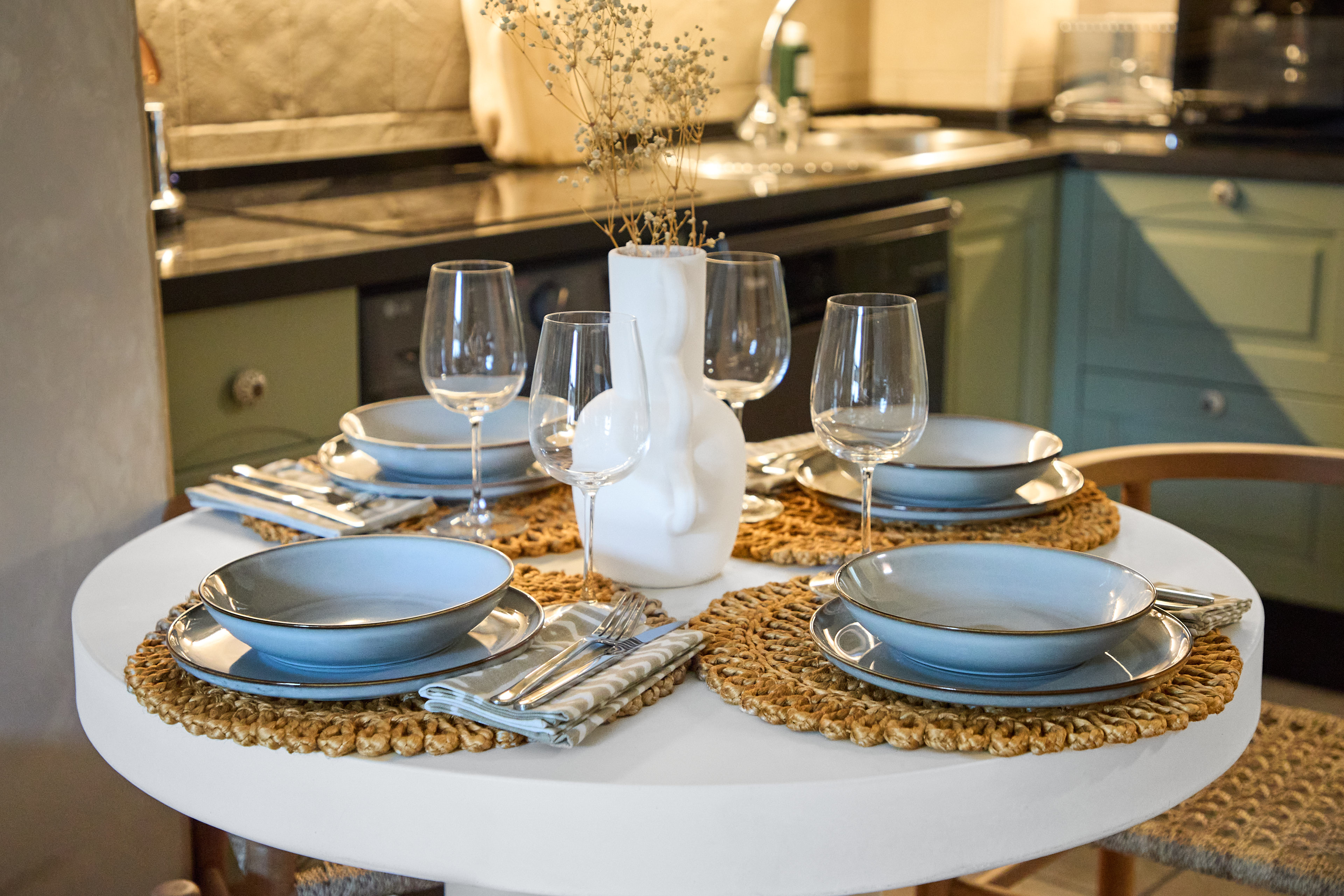 Dining setting at Casa Wanda prepared for a relaxed Mediterranean stay