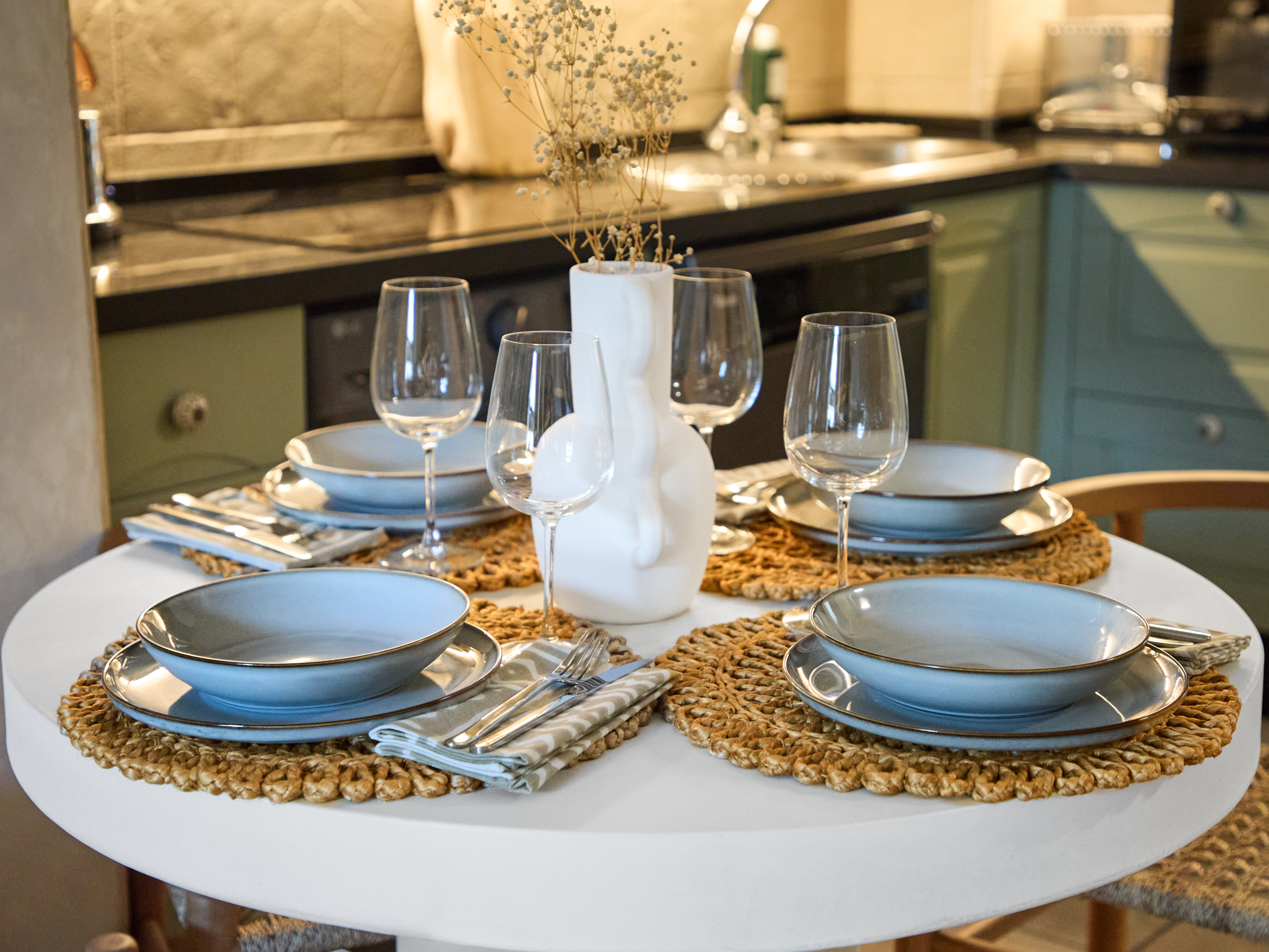 Dining setting at Casa Wanda prepared for a relaxed Mediterranean stay